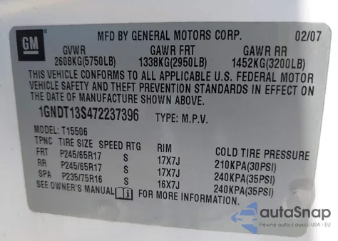 2007 Chevrolet Trailblazer Ls from USA, damaged, VIN 1GNDT13S472237396